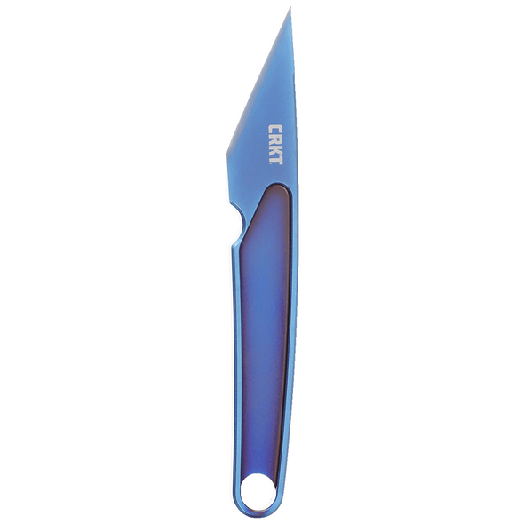 CRKT HangTi Fixed, Blue Titanium Knife: Plain Edge, w/ Sheath, Model 7065
