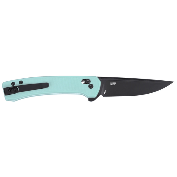 CRKT Q Compact Crossbar Lock Knife: 3Drop Point, Plain Edge, Black Oxide Blade, Aqua GRN, Model 7075B