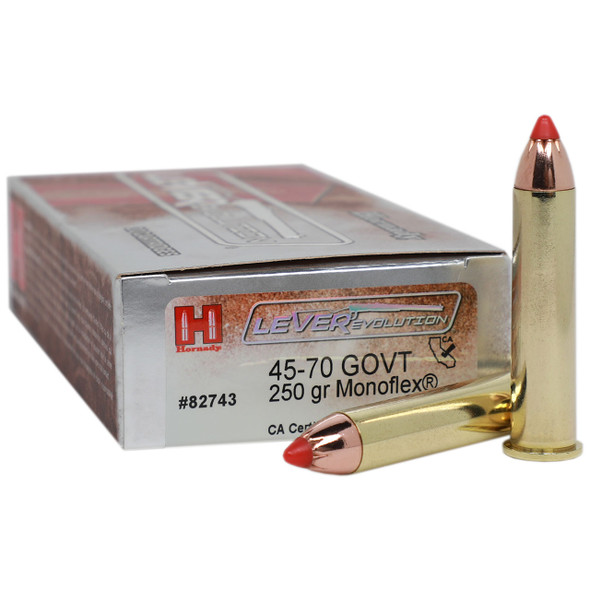 Hornady LEVERevolution (International) Ammunition: 45-70 Gov't, 250 gr, MonoFlex, 640 m/s, Model 82743