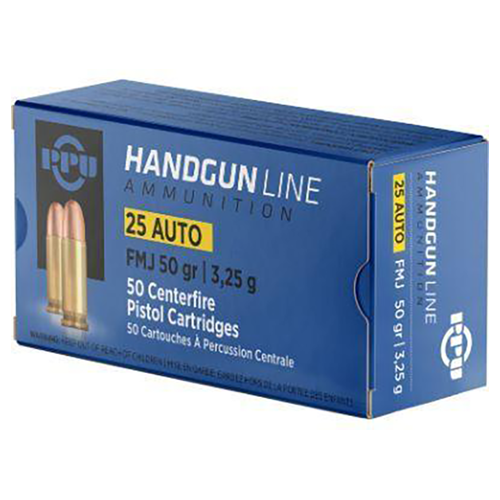 PPU (Prvi Partizan) Handgun Line: 25 Auto, 50 gr, FMJ, 770 fps, Model PPH25