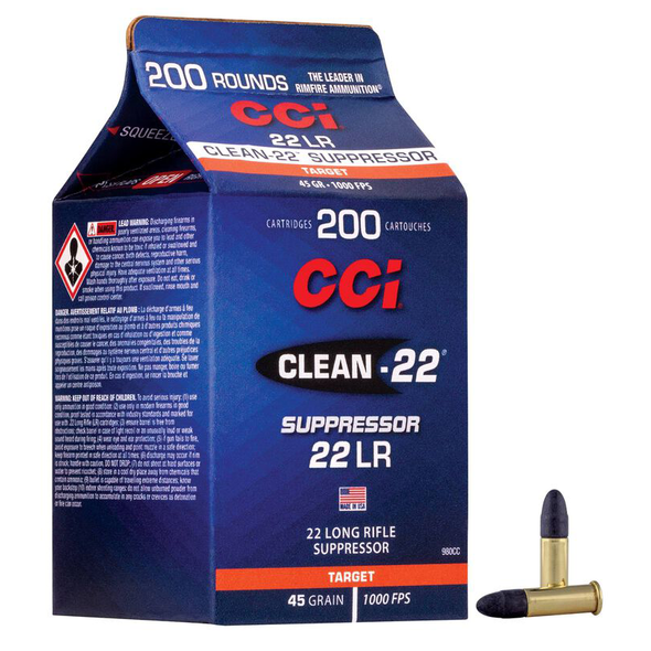 CCI Clean-22 Suppressor Ammunition: 22 LR, 45 gr, 1000 fps, Model 980CC
