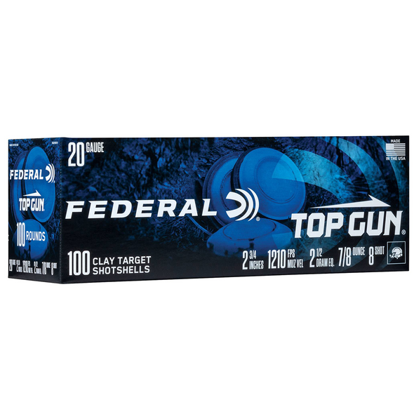 Federal Top Gun Ammunition: 20 Gauge, 2-3/4", #8, Lead, 7/8 oz, 2.5 DE, 1210 fps, Model TG20100 8