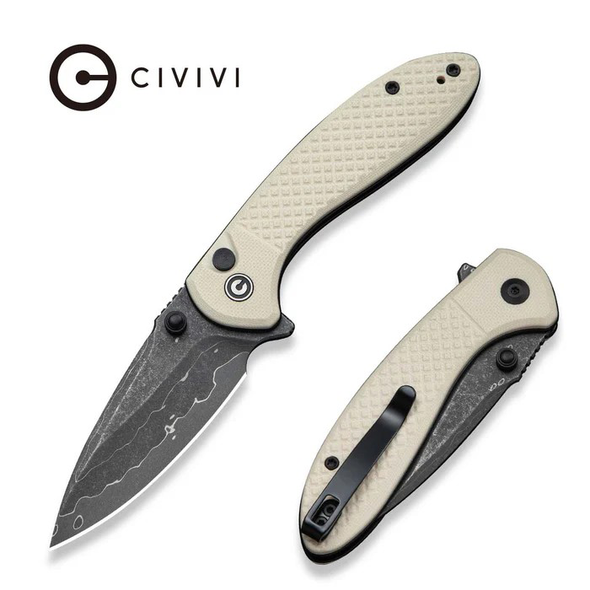 CIVIVI Faeger Flipper & Thumb Stud & Button Lock Knife Milled Ivory G10 Handle, Model C24031-DS1