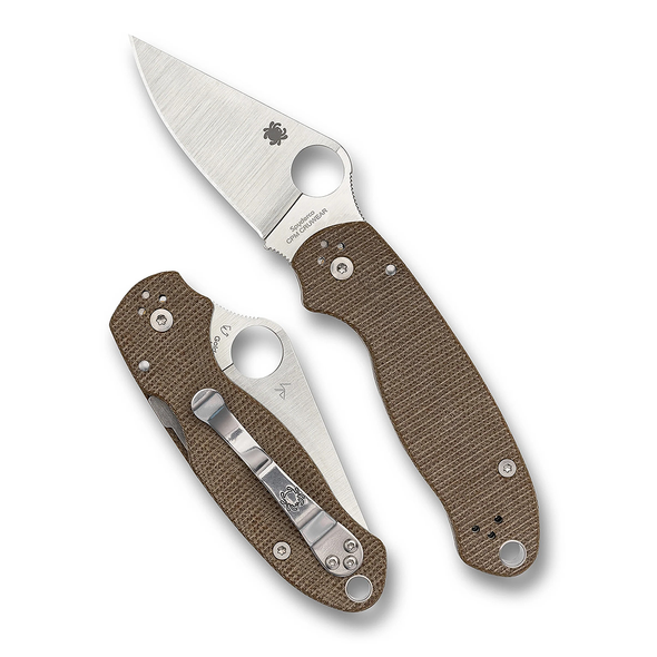 Spyderco Para 3 Brown Canvas Micarta CPM Cru-Wear Knife, Model C223MPCW