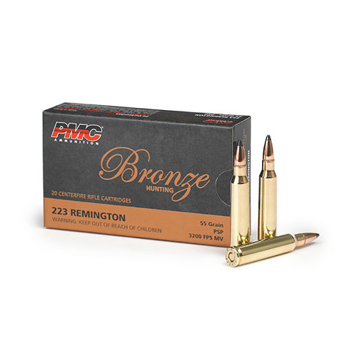 PMC Bronze Ammunition: 223 Rem, 55 gr, Pointed Soft Point, 3200 fps, Model 223SP