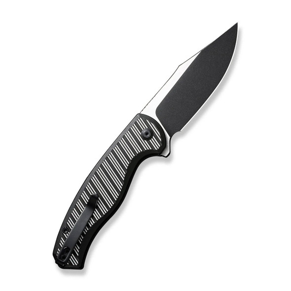 CIVIVI Stormhowl Flipper & Button Lock Knife: Milled Black Aluminum Handle / 3.3" Black Stonewashed Nitro-V Blade | C23040B-1