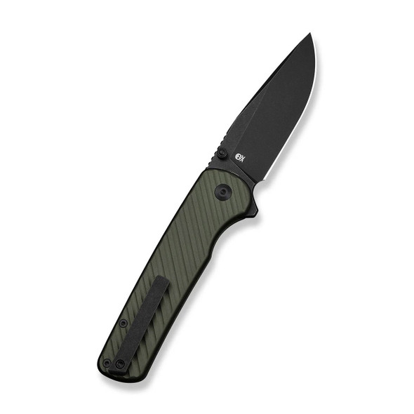 CIVIVI Iron Tide Flipper & Thumb Stud & Button Lock Knife: Forest Green Aluminum Handle, 3.24" Black Stonewashed 14C28N Blade | C25011-2