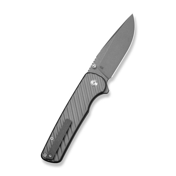 CIVIVI Iron Tide Flipper & Thumb Stud & Button Lock Knife: Gray Aluminum Handle, 3.24" Gray Stonewashed 14C28N Blade | C25011-3