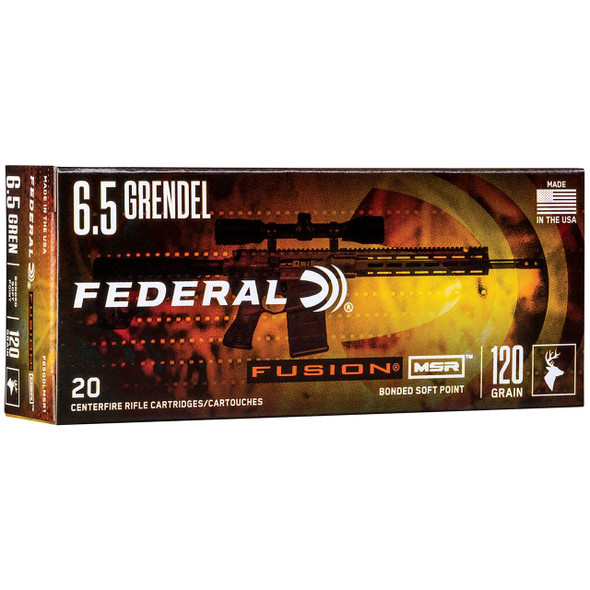 Federal Fusion MSR Ammunition: 6.5 Grendel, 120 gr, Fusion Soft Point, 2600 fps | F65GDLMSR1