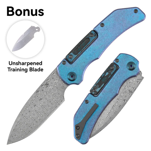 Kansept Hazard | Bali Lock | Crystallized Titanium & Artic Storm Fatcarbon Handle | 3.63" Damascus | Steven Dunnuck Designed | K1104H5
