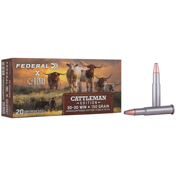 Federal x Henry Cattleman Edition Ammunition: 30-30 Win, 150 Grain, Bonded Soft Point, 2390 fps, Qty: 200 | LG3030CATT