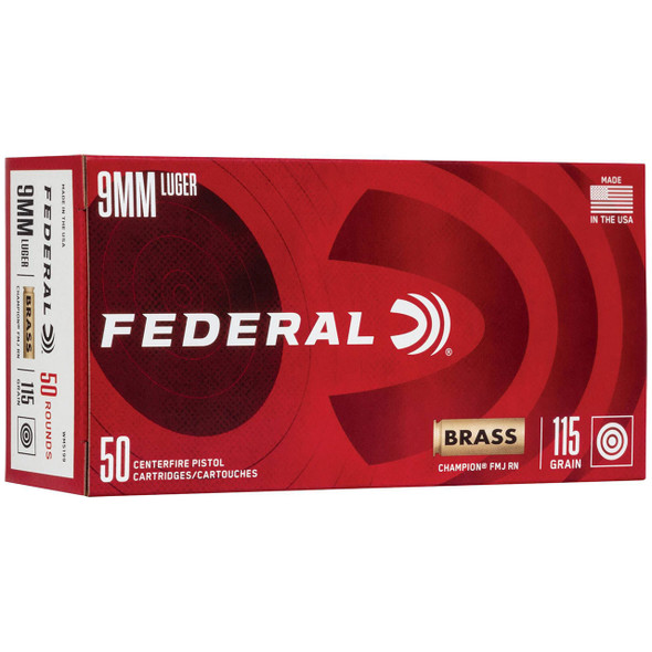 Federal Champion Training Bulk Ammunition: 9mm Luger, 115 Grain, Full Metal Jacket, 1125 fps, Qty: 1000 | WM5199