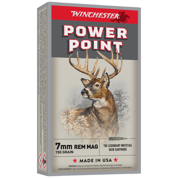 Winchester Power-Point Ammunition: 7mm Rem Mag, 150 Grain, Power-Point, 3090 fps, Qty: 20 | X7MMR1
