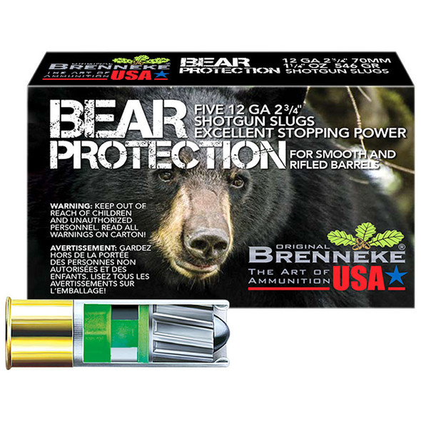 Brenneke USA Bear Protection Ammunition: 12 Gauge, 2-3/4", 1-1/4 oz, Slug, 1476 fps, Qty: 250 | SL-122BP