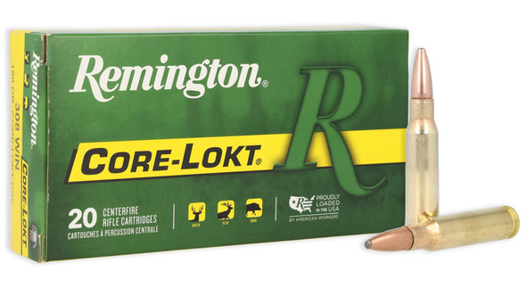 Remington Core-Lokt Bulk Ammunition: 308 Win, 180 Grain, Pointed Soft Point Core Lokt, 2620 fps, Qty: 200