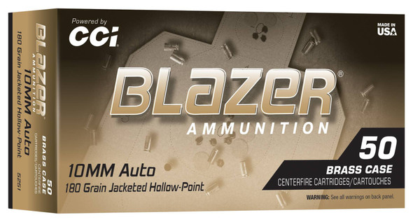 CCI Blazer Brass HP Bulk Ammunition: 10mm Auto, 180 Grain, Jacketed Hollow Point, 1175 fps, Qty: 500 | 5251 — The Shooting Centre