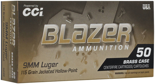CCI Blazer Brass HP Bulk Ammunition: 9mm Luger, 115 Grain, Jacketed Hollow Point, 1145 fps