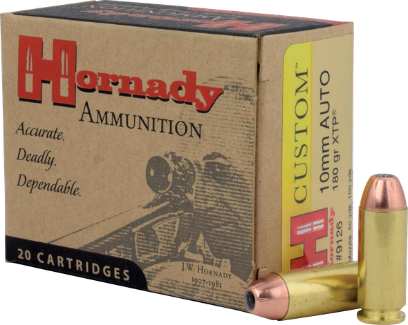 Hornady Custom Bulk Ammunition: 10mm Auto, 180 Grain, XTP, 1275 fps, Qty: 200 | 9126 — The Shooting Centre