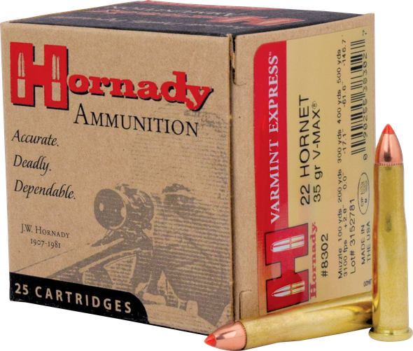 Hornady Varmint Express Bulk Ammunition: 22 Hornet, 35 Grain, V-MAX, 3070 fps