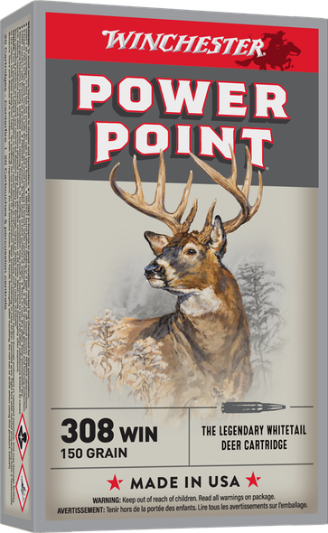 Winchester Power-Point Bulk Ammunition: 308 Winchester, 150 Grain, Power-Point, 2820 fps