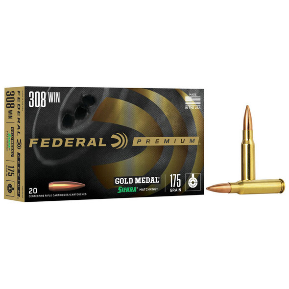 Federal Gold Medal Sierra MatchKing Ammunition: 308 Win, 175 gr, BTHP, 2600 fps, Model GM308M2