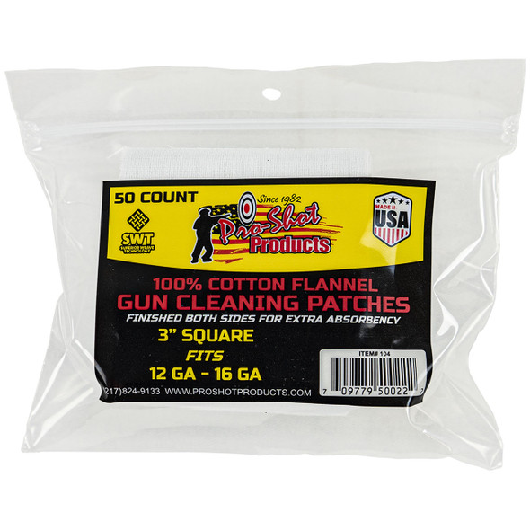 Pro-Shot Products Cleaning Patches: 12-16 Gauge, 3", Square, 50 Count