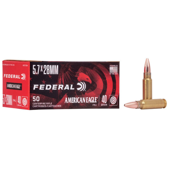 Federal American Eagle Handgun Ammunition: 5.7x28mm, 40 gr, FMJ, 1655 fps, Model AE5728A