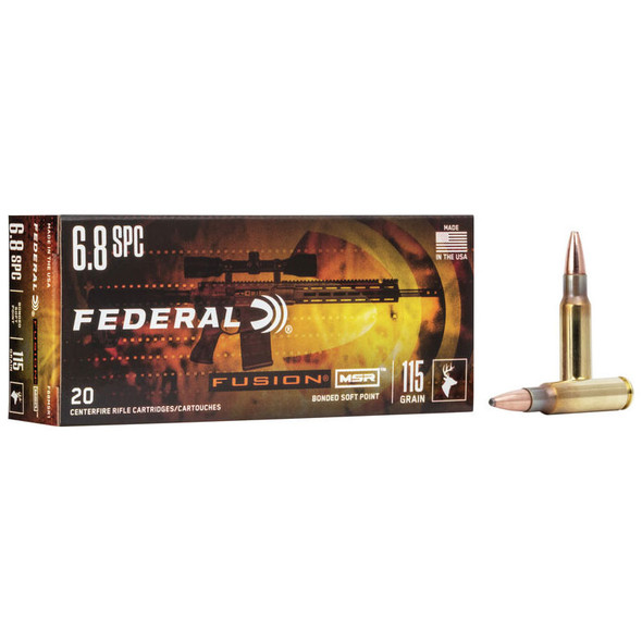 Federal Fusion MSR Ammunition - 6.8 SPC, 115 gr, FSP, 2470 fps, Model F68MSR1