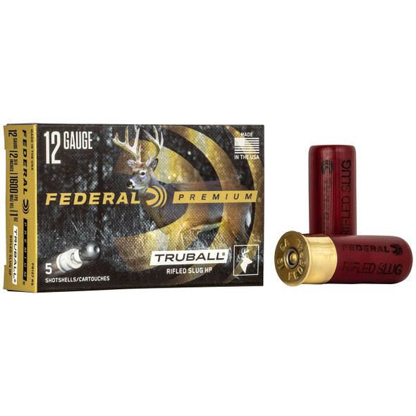 Federal TruBall Rifled Slug Ammunition - 12 Gauge, 2-3/4", 438 gr, Rifled HP Slug, Lead, 1 oz, 1600 fps, Model PB127 RS