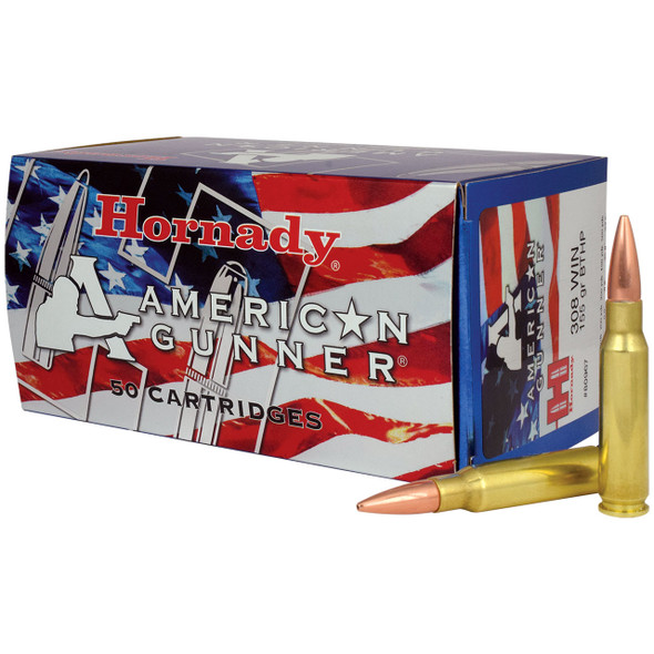 Hornady American Gunner Ammunition: 308 Win, 155 Grain, BTHP Match, 2700 fps