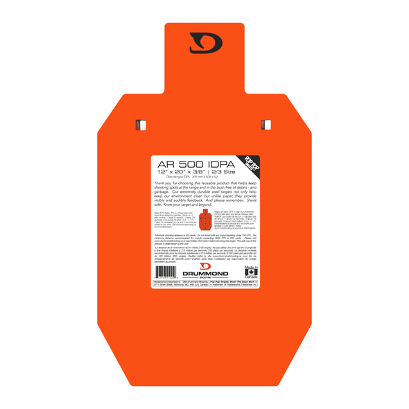 Drummond AR500 Steel Target - 12"x20"x3/8", 2/3 Size IDPA