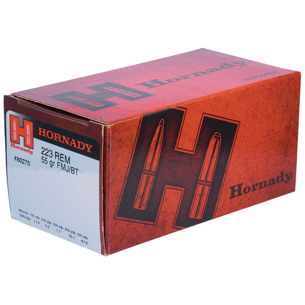 Hornady Custom Ammunition: 223 Rem, 55 gr, FMJ-BT, 3240 fps, Model 80275
