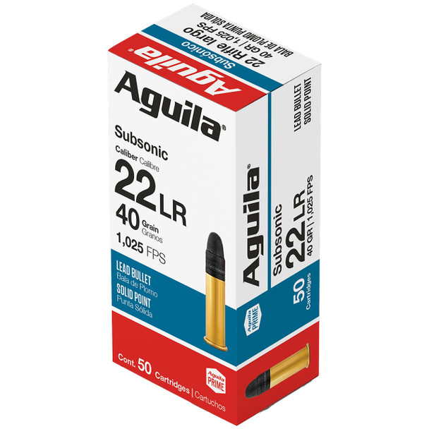 Aguila Subsonic Ammunition: 22 LR, 40 gr, Lead Solid Point Rimfire, 1025 fps, Model 1B220269