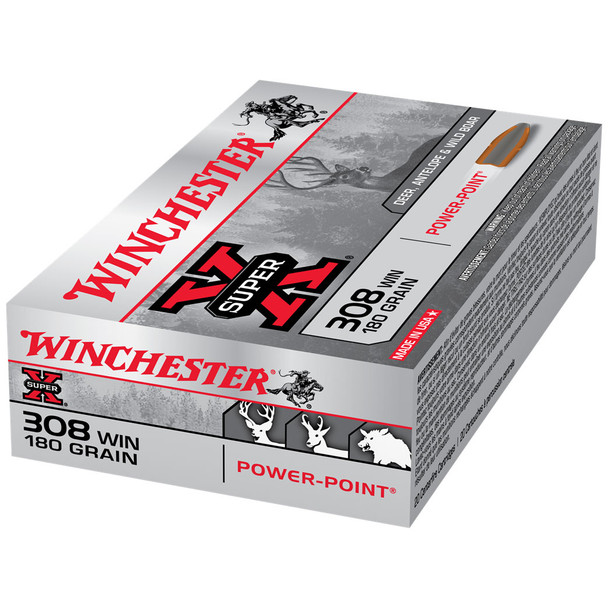 Winchester Super-X 308 Win Ammunition, 180 gr, Power-Point, 2620 fps, Model X3086