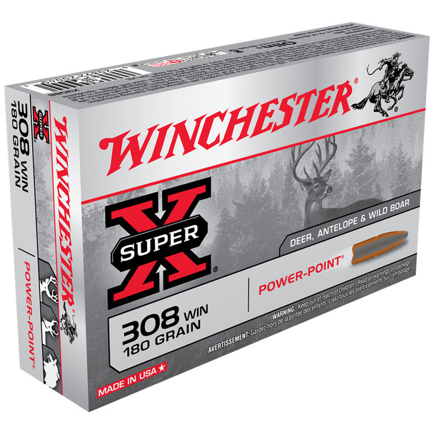 Winchester Super-X 308 Win Ammunition, 180 gr, Power-Point, 2620 fps, Model X3086