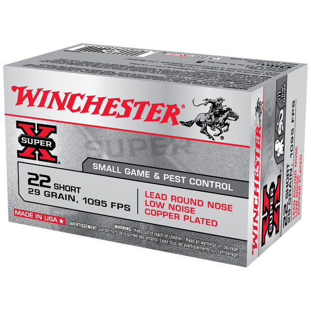 Winchester Super-X Ammunition: 22 Short, 29 gr, Copper Plated LRN Rimfire, 1095 fps, Model X22S