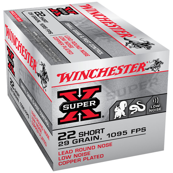 Winchester Super-X Ammunition: 22 Short, 29 gr, Copper Plated LRN Rimfire, 1095 fps, Model X22S