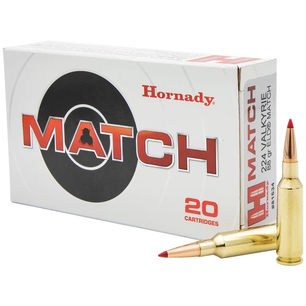 Hornady Match Ammunition: 224 Valkyrie, 88 gr, ELD Match, 2675 fps, Model 81534