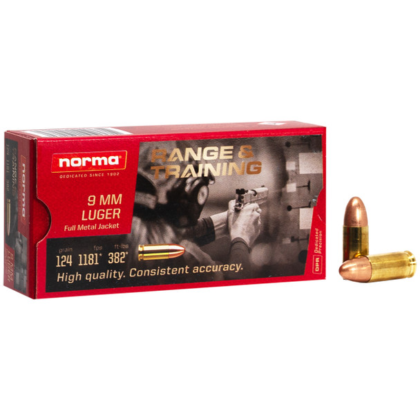 Norma Range & Training Ammunition: 9mm, 124 gr, FMJ, 1181 fps, Model 620340050