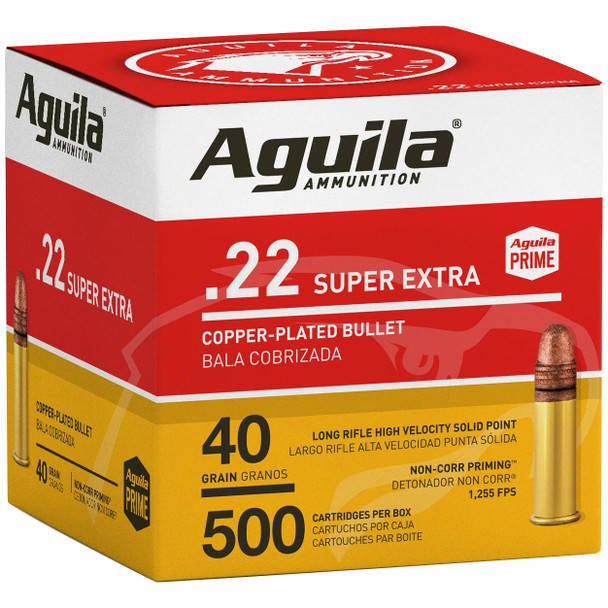 Aguila Super Extra Ammunition: 22 LR, 40 gr, Copper-Plated Round Nose, 1255 fps, Model 1B221115