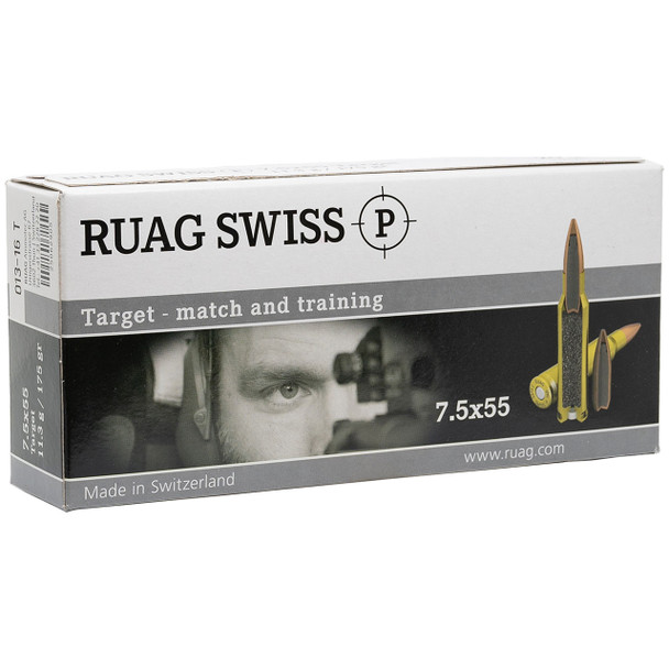 SWISS P Target Ammunition: 7.5x55mm Swiss, 175 gr, HPBT, 2575 fps, Model 254 44735