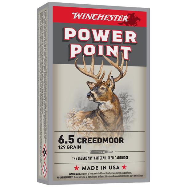 Winchester Power-Point Ammunition - 6.5 Creedmoor, 129 gr, SP, 2820 fps