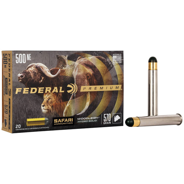 Federal Safari Woodleigh Hydro Solid Ammunition: 500 Nitro Express, 570 Grain, Woodleigh Hydro Solid, 2100 fps, Qty: 20 | P500NWH