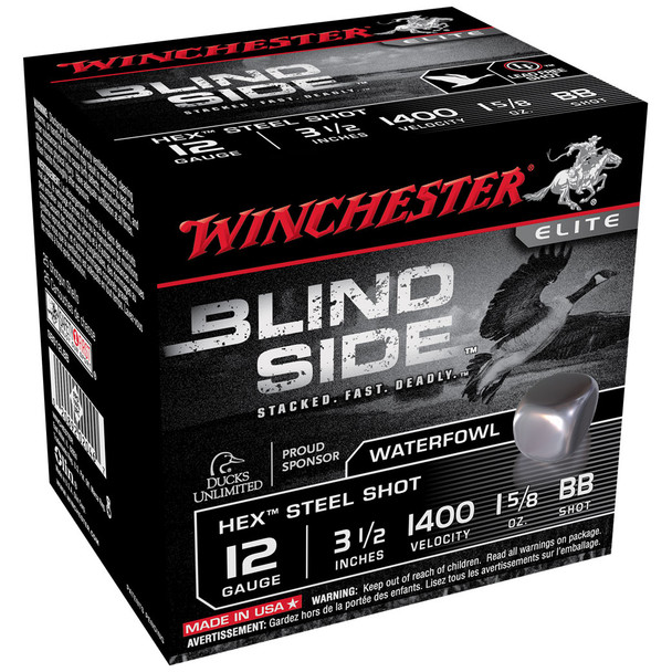 Winchester Blind Side Ammunition: 12 Gauge, 3.5", 1-5/8 oz, BB, Steel, 1400 fps, Model SBS12LBB