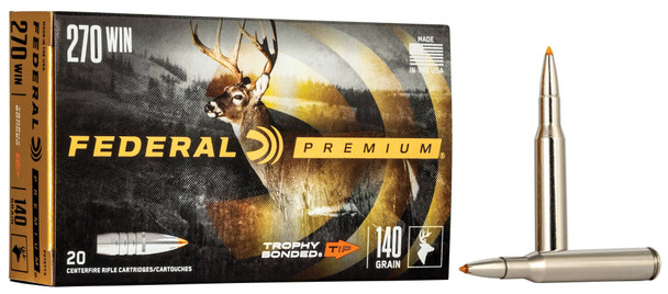 Federal Trophy Bonded Tip Ammunition: 270 Win, 140 Grain, Trophy Bonded Tip, 2950 fps, Qty: 20
