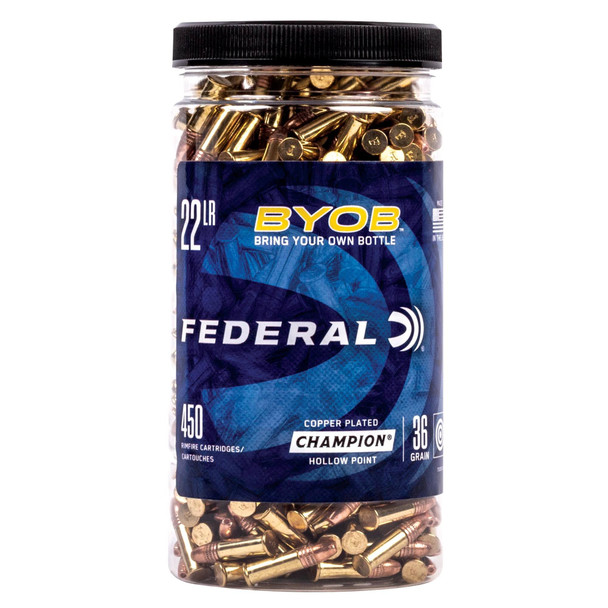 Federal BYOB Ammunition: 22 LR, 36 Grain, Copper Plated Hollow Point, 1260 fps, Qty: 450