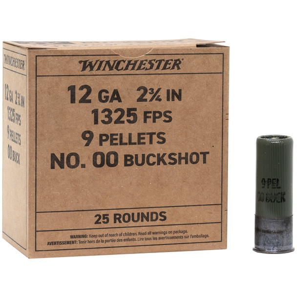 Winchester Military Grade Buckshot Ammunition: 12 Gauge, 2-3/4", 00 Buck, 1325 fps, Model Q1544VP