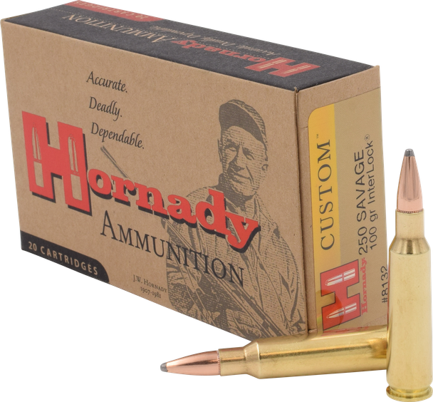 Hornady Custom Ammunition: 250 Savage, 100 Grain, SP InterLock, 2800 fps