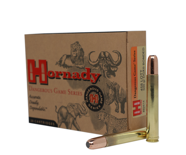 Hornady Dangerous Game Ammunition: 458 Lott, 500 Grain, DGX Bonded, 2300 fps