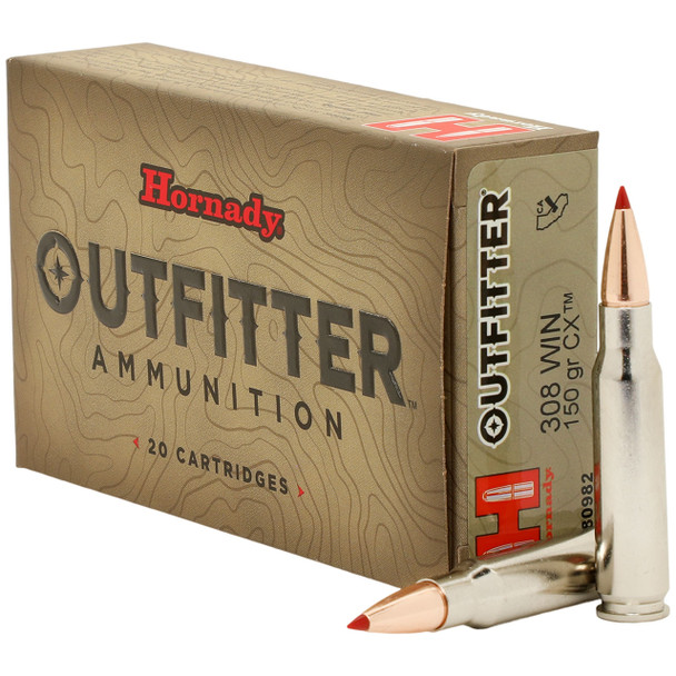 Hornady Outfitter Ammunition: 308 Win, 150 gr, CX, 2800 fps, Qty: 20 | 80982